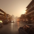 Modern Commercial Street Dusk Street 3d model