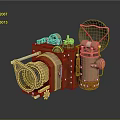 Vintage Digital Camera With Red Metal Body Copper Accents And Classic Lens Design
