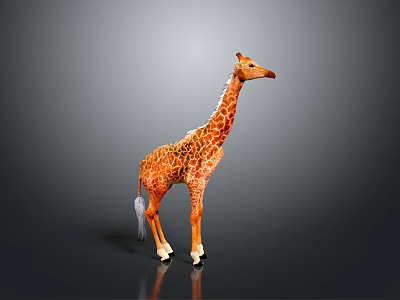 Spotted Giraffe With Long Neck Standing On Gradient Gray Black Background With Ground Reflection 3d model