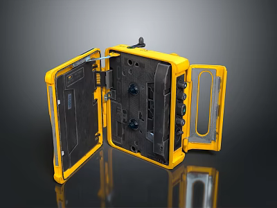 Yellow Protective Device Case Open Showing Internal Buttons And Ports Details 3d model