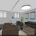 Spacious Conference Room With Long Table Flags Projection Screen And Round Ceiling Light 3d model