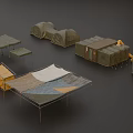 Various Types Of Camping Tents With Foldable Structures And Portable Gear