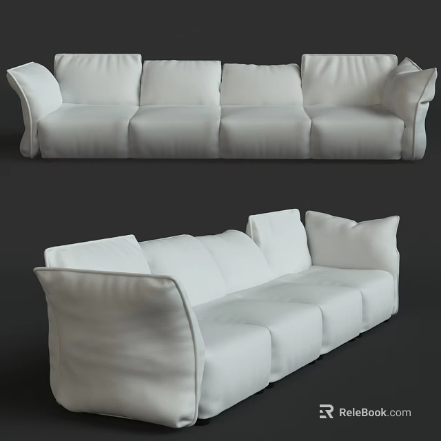 Spacious White Multi person Sofa With Soft Cushions And Modern Design Elements 3d model
