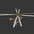 Detailed Helicopter Model With Multiple Rotors Flame Effects And Green Lights 3d model