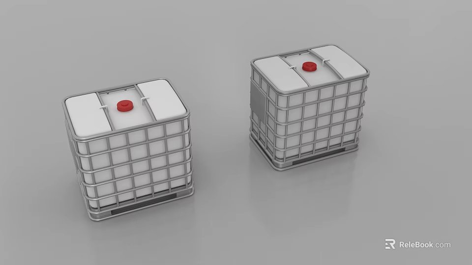 Durable Square Industrial Storage Containers With Metal Frame And Red Lid 3d model 