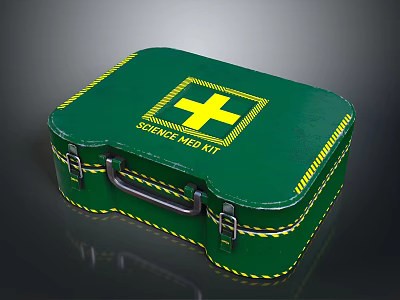 Industrial Science Med Kit Green Container With Yellow Cross Metal Clasps And Handle 3d model