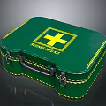 Industrial Science Med Kit Green Container With Yellow Cross Metal Clasps And Handle