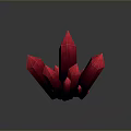 Red Pointed Stone Crystals and Wooden Base Display with Dark Background Reflection