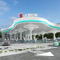 Zhengbang Petroleum Gas Station Exterior Design With Modern Canopy And Fuel Pumps At Sunset