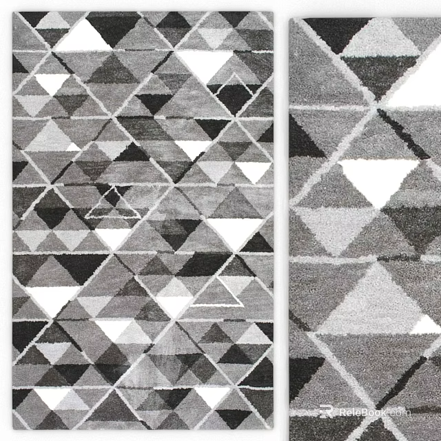 Square Rug With Geometric Triangle Pattern Black White Gray Modern Home Decor 3d model
