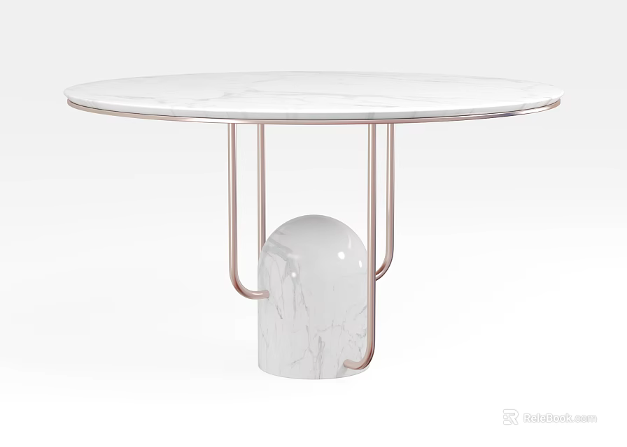 Round Coffee Table With White Marble Top Copper Metal Legs And Base 3d model 