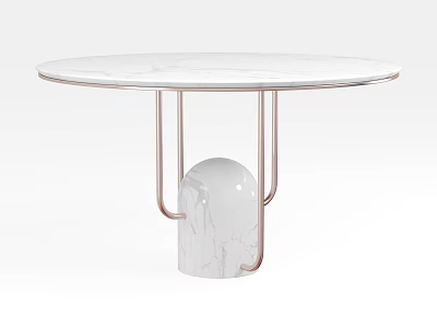 Round Coffee Table With White Marble Top Copper Metal Legs And Base 3d model