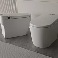 Two White Smart Toilets in Modern Bathroom with Gray Floor and Light Colored Wall