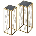 Modern Side Table With Gold Metal Geometric Frame And Marble Top