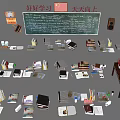 Educational Books And Study Materials For Global Daily Learning With Chalkboard 3d model