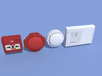 Public Fire Safety Equipment Including Alarm Button Smoke Detector And Control Panel 3d model
