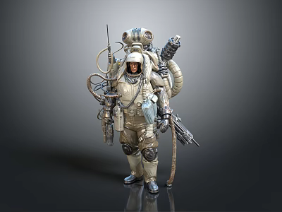 Tactical Astronaut Gear With Backpack Weapons Helmet And Mechanical Parts 3d model