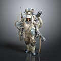 Tactical Astronaut Gear With Backpack Weapons Helmet And Mechanical Parts