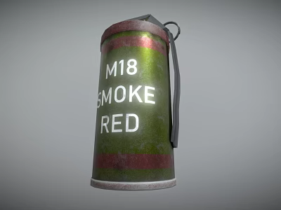 M18 Red Smoke Grenade With Green And Red Metal Casing And Pull Ring 3d model