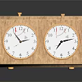 Wooden Dual Round Dial Clocks With Golden Borders On Reflective Surface 3d model