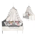 Cozy Wooden Kids Bed With Pastel Pink Canopy Soft Pillows And Star Decorations
