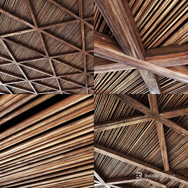 Various Wooden Structure Designs With Crossed Beams And Lattice Patterns 3d model 