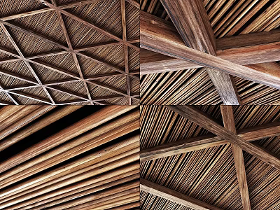 Various Wooden Structure Designs With Crossed Beams And Lattice Patterns 3d model