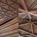 Various Wooden Structure Designs With Crossed Beams And Lattice Patterns 3d model