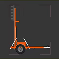 Mobile Furniture Rack In Orange Metal With Black Panel Gold Knobs And Wheels