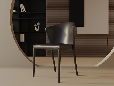 Modern Black Leather Dining Chair In Interior With Bookcase Decorations And Striped Wall 3d model