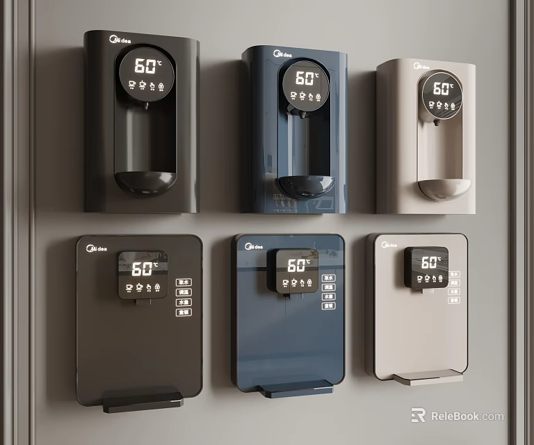 Demu Water Dispenser Units In Black Blue And Gray With 50 Degree Celsius 3d model 