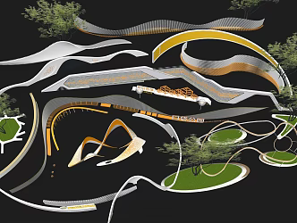 curved special-shaped landscape wall park entrance logo landscape wall wave hollow grid landscape wall square entrance landscape wall 3d model
