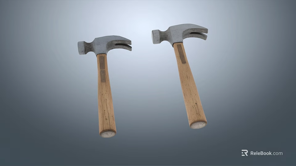 Industrial Equipment Claw Hammers With Wooden Handles And Metal Heads 3d model 