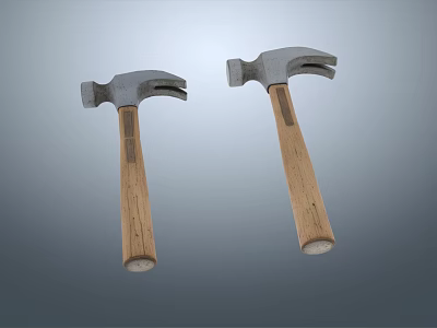 Industrial Equipment Claw Hammers With Wooden Handles And Metal Heads 3d model