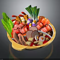 Colorful Hot Pot With Assorted Fresh Ingredients Including Meat Slices Vegetables And Tofu