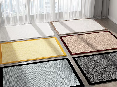 Colorful Square Rugs in Different Hues for Living Room Floor with Sunlight and Soft Texture 3d model