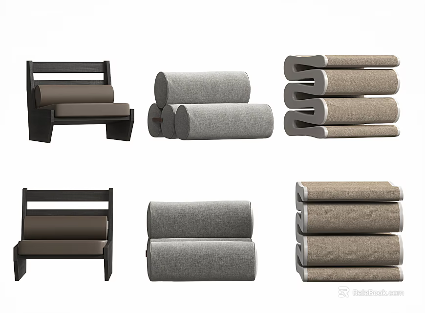 Modern Stackable Stools With Padded Seats And Wooden Frames In Various Tones 3d model 