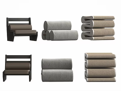 Modern Stackable Stools With Padded Seats And Wooden Frames In Various Tones 3d model