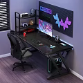 Black Gaming Desk Setup With Shelf Pegboard Geometric Decor PC Case And Accessories 3d model