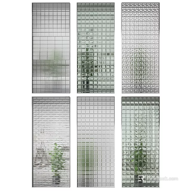 Glass Block Room Dividers with Textured Designs and Transparent Panels for Modern Interior Space Separation 3d model 