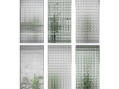 Glass Block Room Dividers with Textured Designs and Transparent Panels for Modern Interior Space Separation 3d model