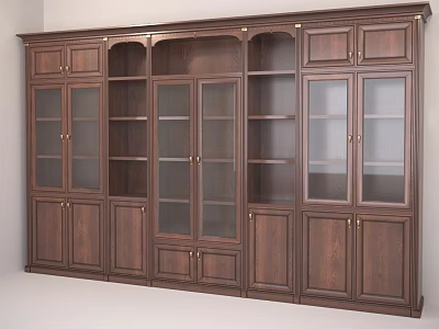 Elegant Dark Brown Wooden Wine Cabinet With Glass Doors And Spacious Display Shelves 3d model