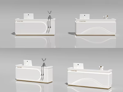 Modern Shop Front Desk Design With White Counter Gold Trim And Logo Display Space 3d model