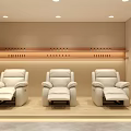 Luxury Beauty Hair Salon Interior With Arched Doorways Wine Racks Beige Sofas White Tables Lighting