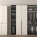 Modern Wardrobe Interior Design With White And Dark Panels Hanging Clothes Bags Shelves