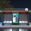 Bus Stop Billboard With Solar Panel Seats And Digital Display At Night