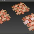 Man Creating Woven Design Using Pink And Light Brown Wooden Strips On White Background