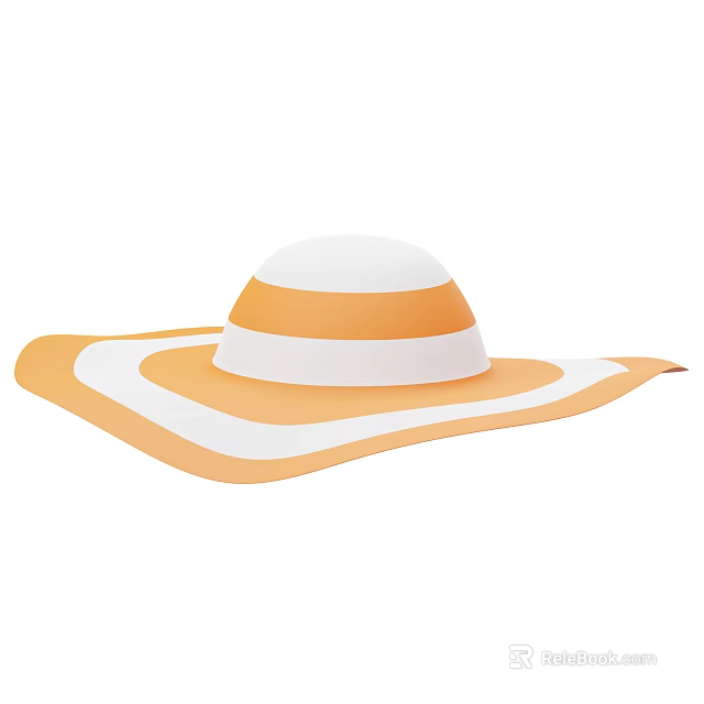 Orange and White Wide Brim Hat for Summer Sun Protection Fashion Accessory 3d model 