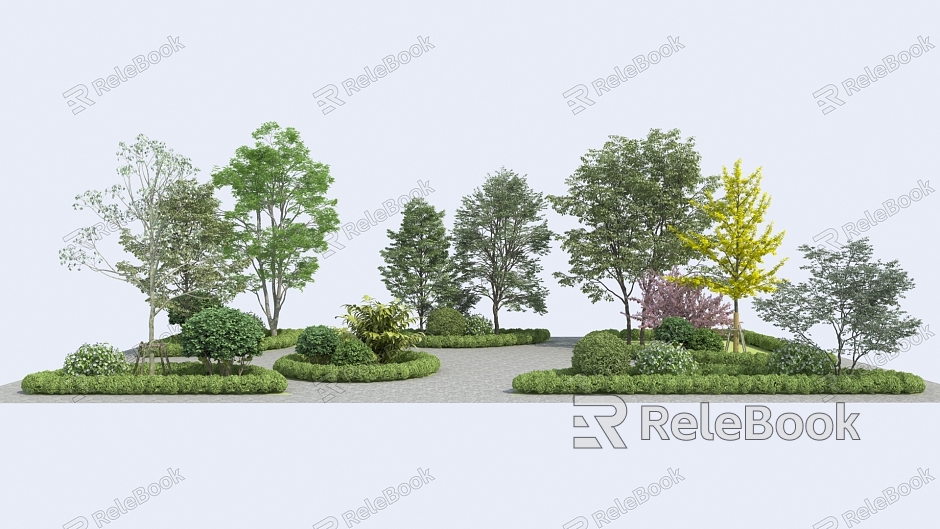 Plant Pile Landscape Plant Plant Combination Garden Landscape Big Tree Shrub Peach Tree Ginkgo Hedge model