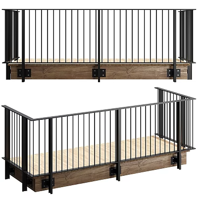 Stylish Black Metal Railings With Wooden Deck Base For Modern Balcony 3d model
